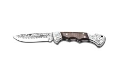 Bora 210 CP Ergonomik Yuvarlak Uçlu Kök Ceviz Ağacı Saplı Gravürlü Çakı