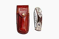 Bora 205 BG Büyük Boy Yuvarlak Uçlu Kilitli Geyiz Boynuzu Saplı Gravürlü Çakı